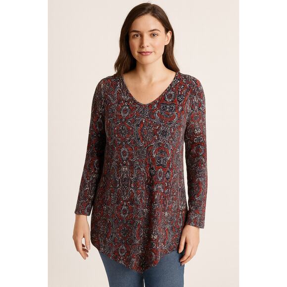 J. Jill Red Paisley Asymmetrical Tunic – Size M - Picture 3 of 6